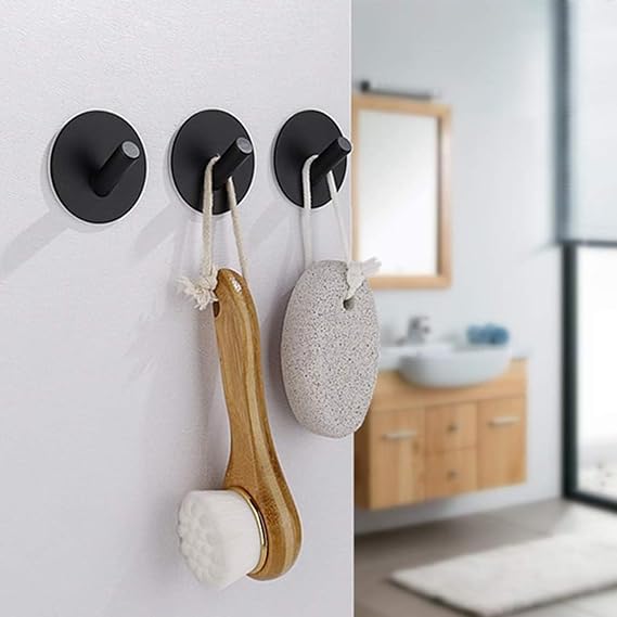 Set of 4 Black Round Self-Adhesive Hooks